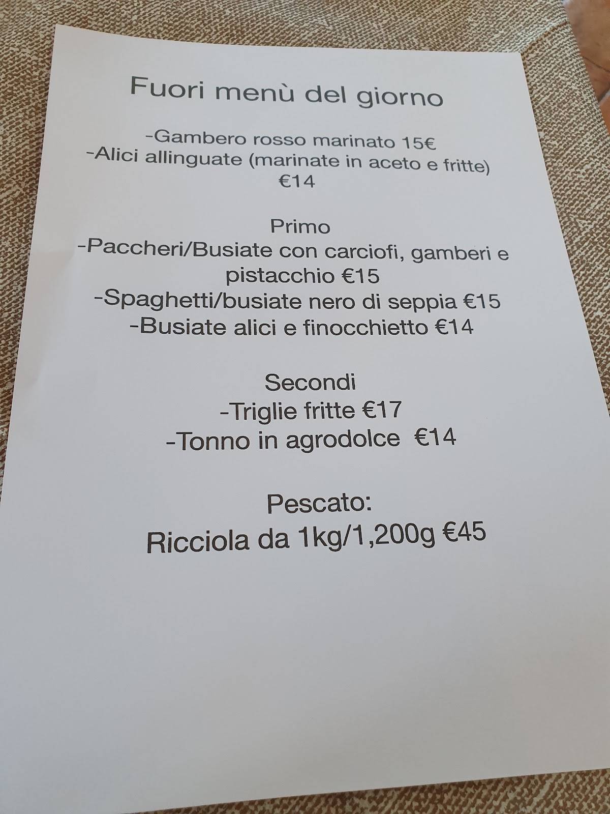 Menu di Coral Reef Ristorantino 
