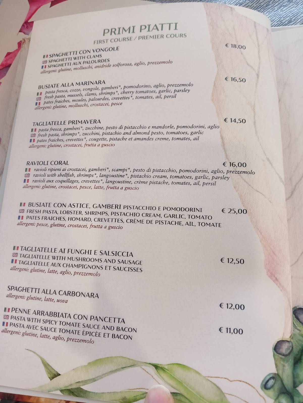 Menu di Coral Reef Ristorantino 