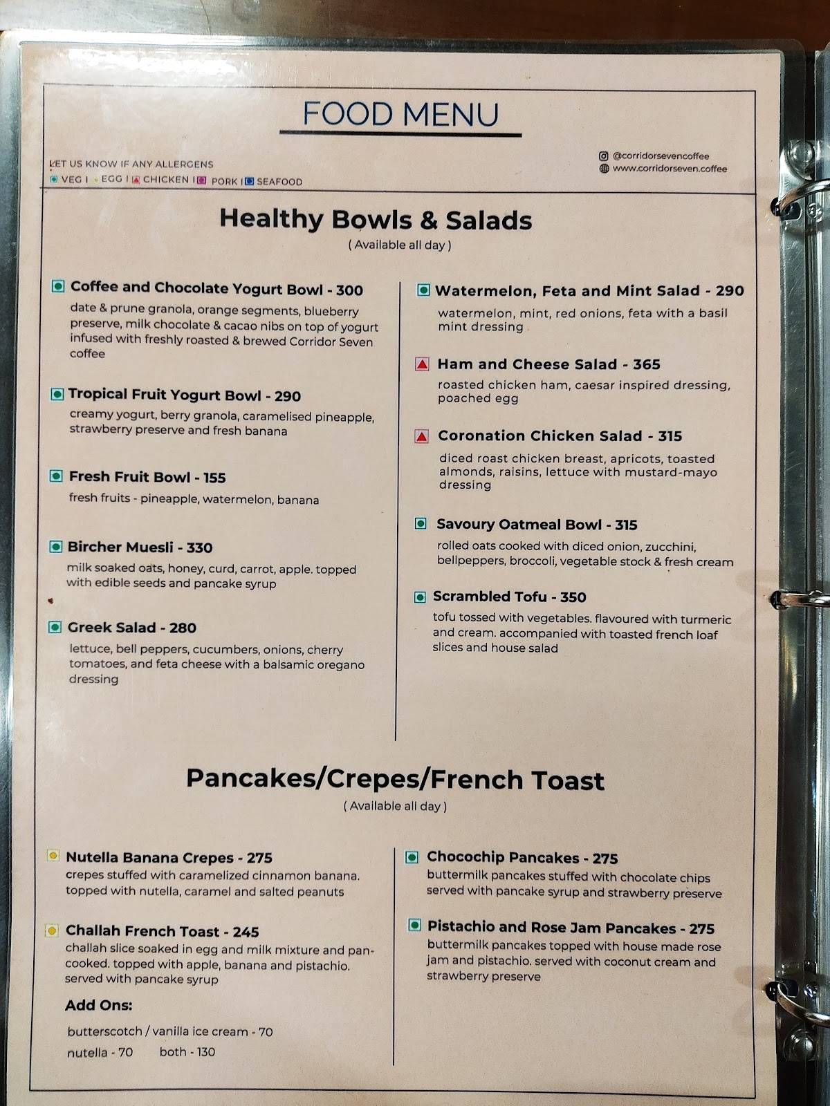 Corridor Seven Coffee Roasters menu