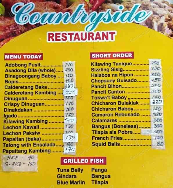 CountrySide Restaurant menu