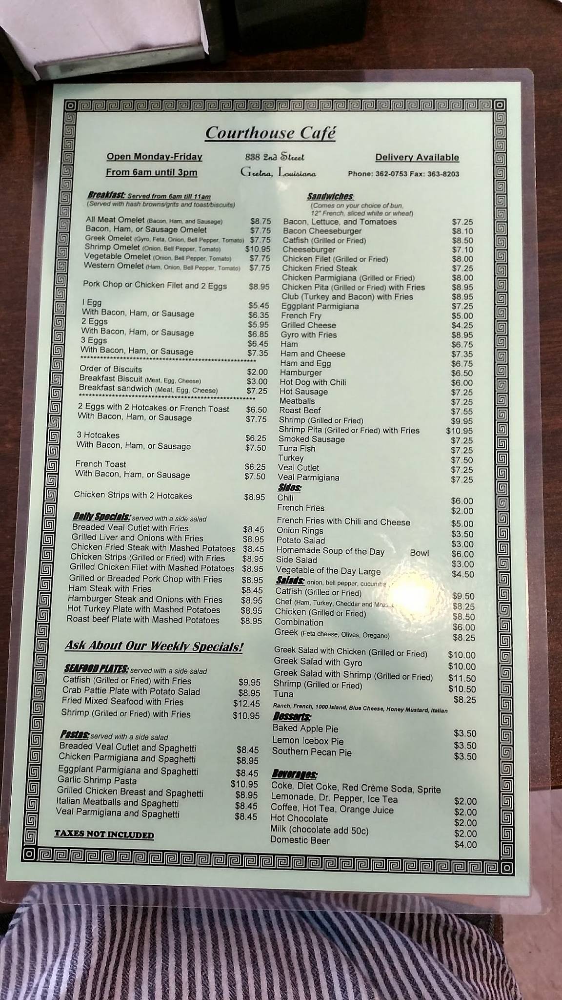 Menu At Courthouse Cafe Gretna