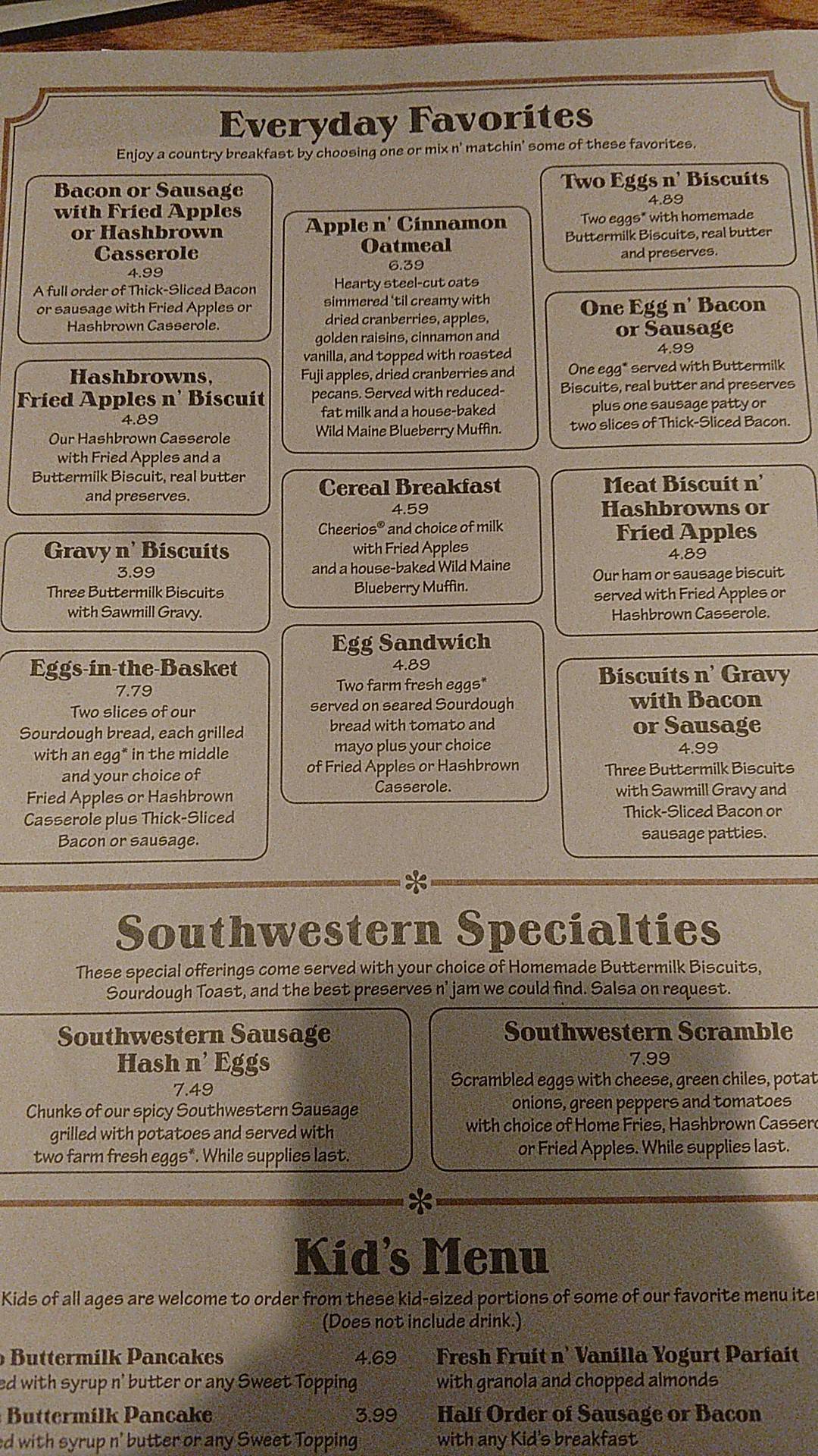 Menu at Cracker Barrel Old Country Store, St.