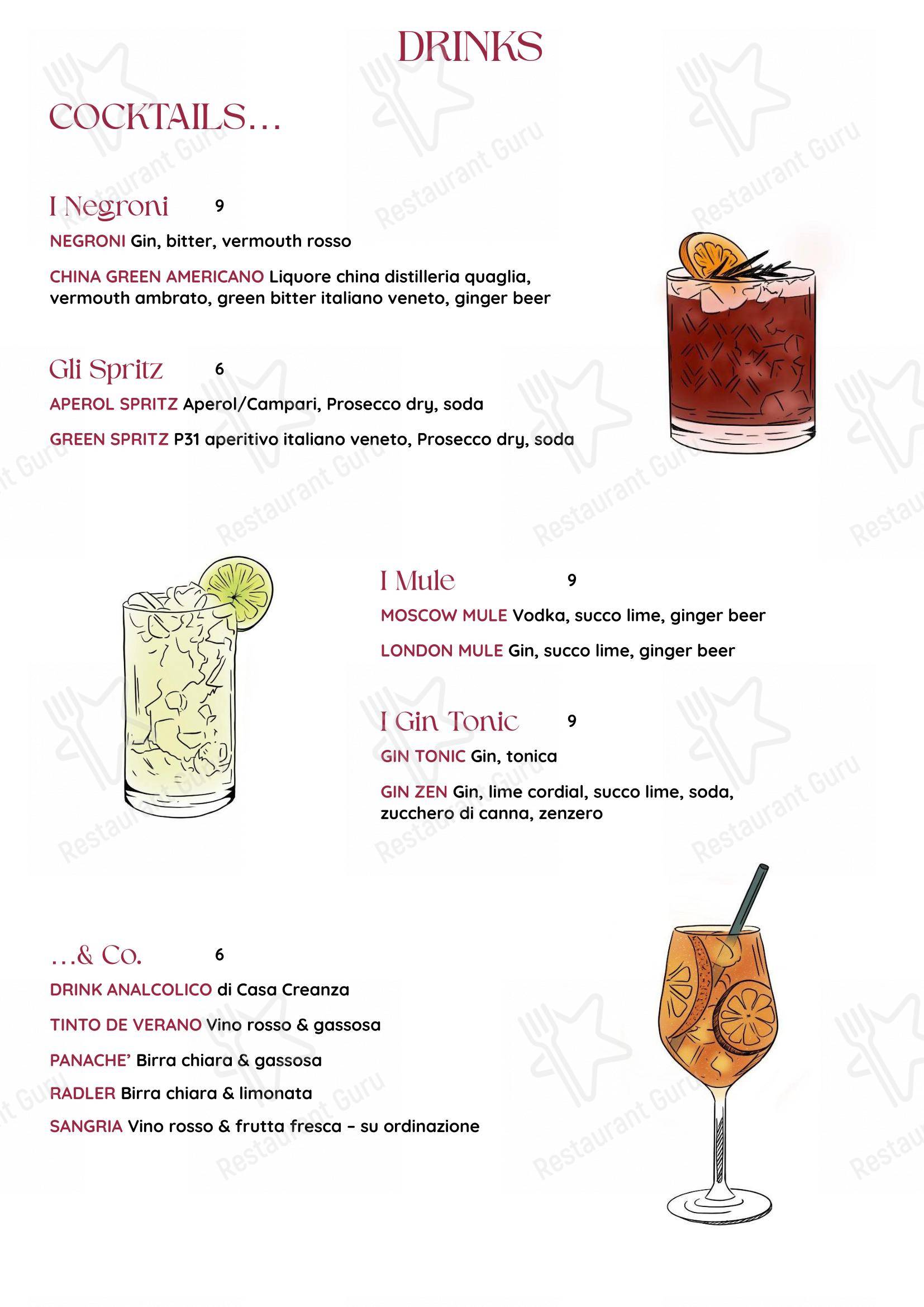 Menu di Creanza Milano - Menu bar