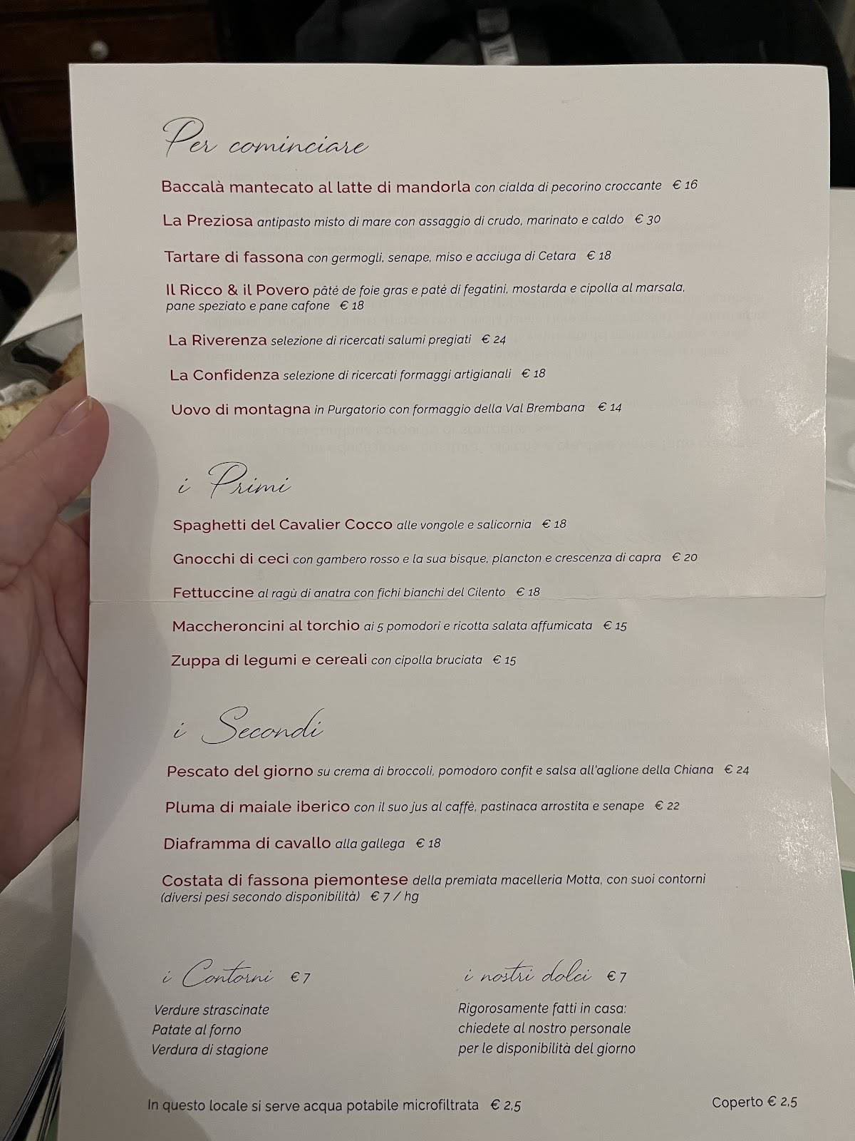 Menu di Creanza Milano 