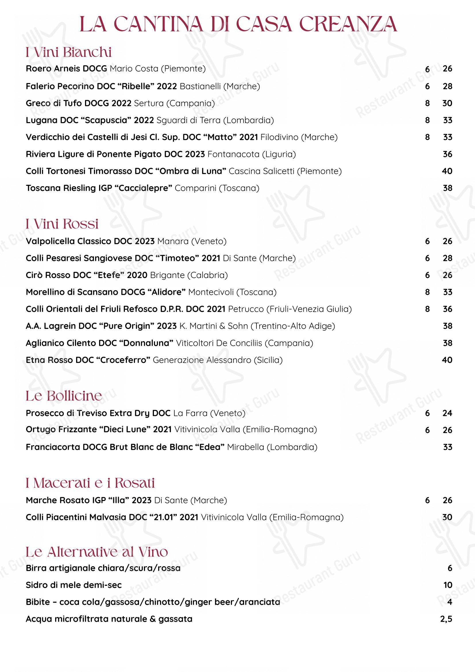 Creanza Milano in Milano - 菜单