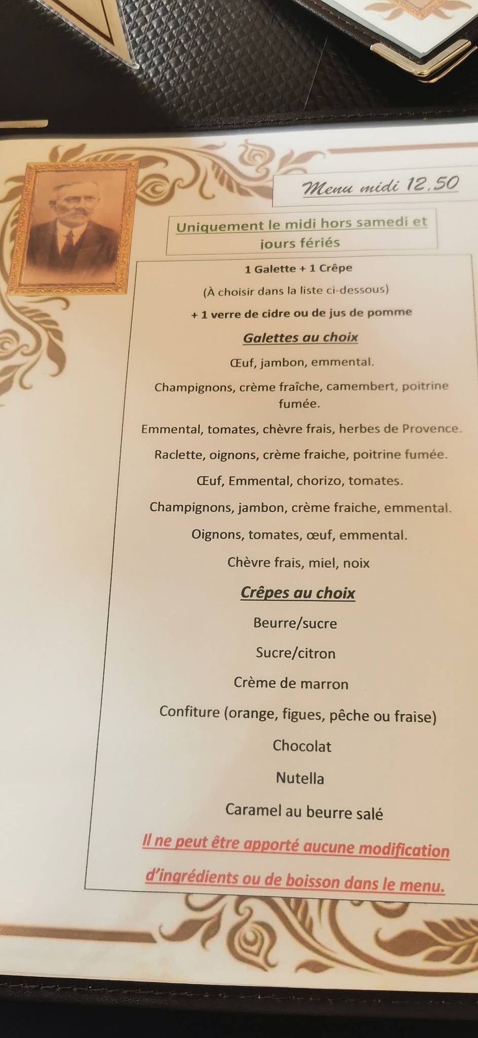 Menu de Crêperie Chez David Sées