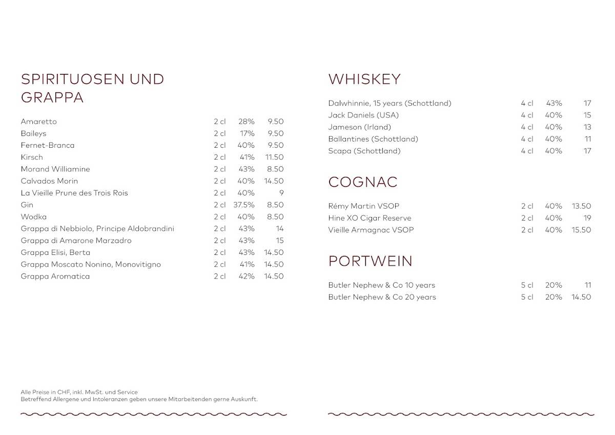 Menu di Cucina Niederdorf 