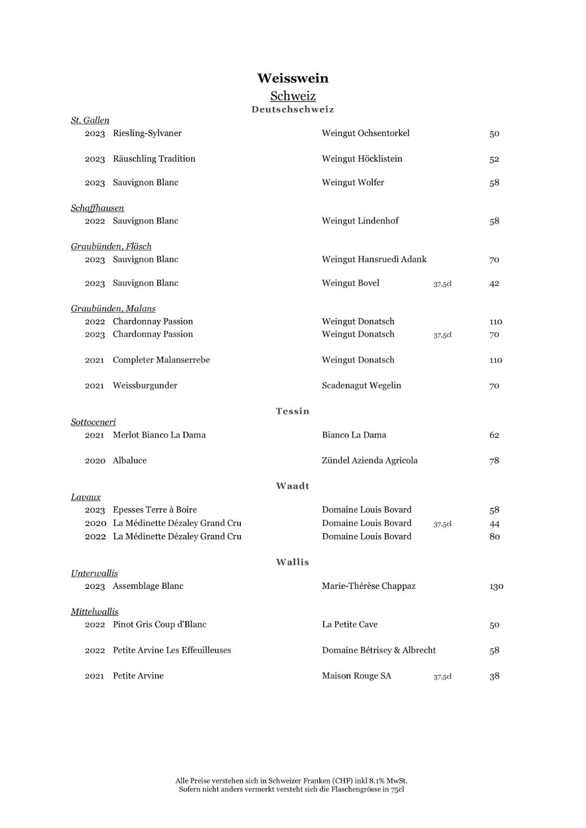 Menu di Cucina Niederdorf 