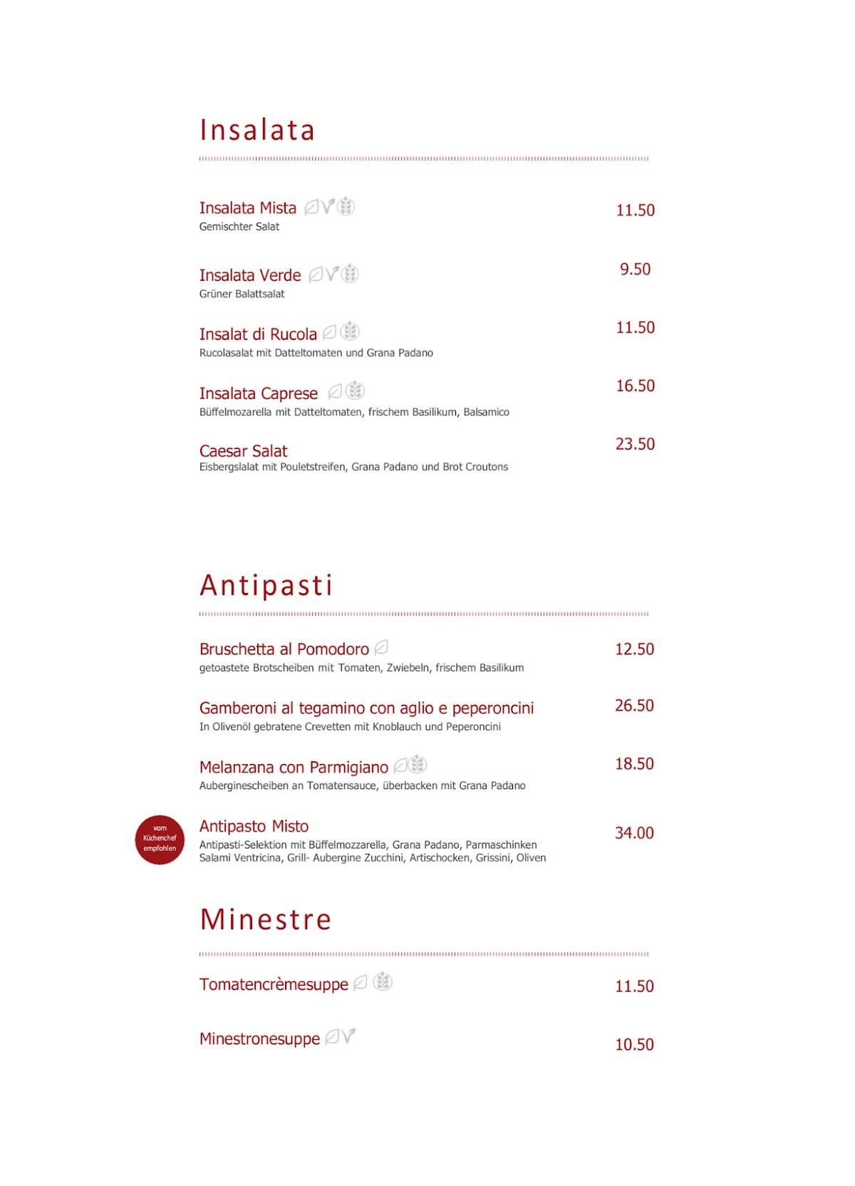 Menu di Cucina Niederdorf 