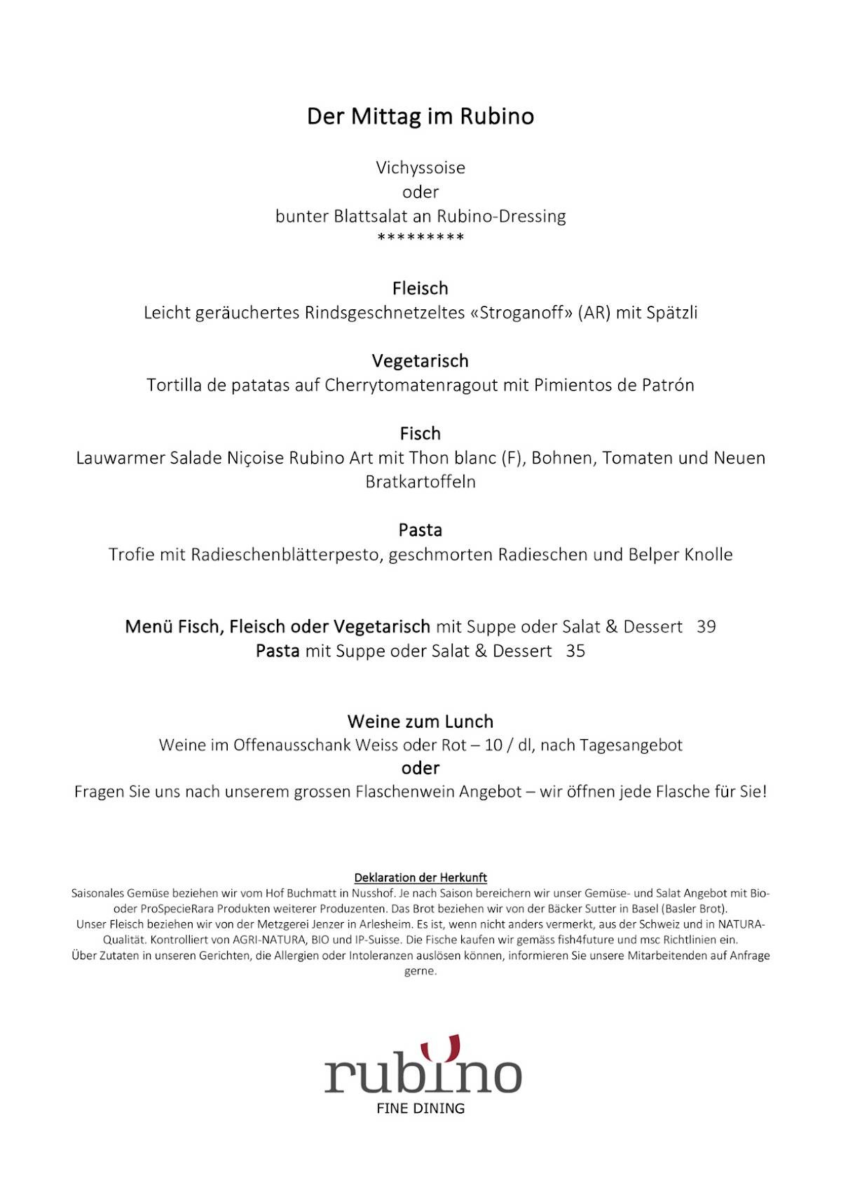 Menu di Cucina Niederdorf 