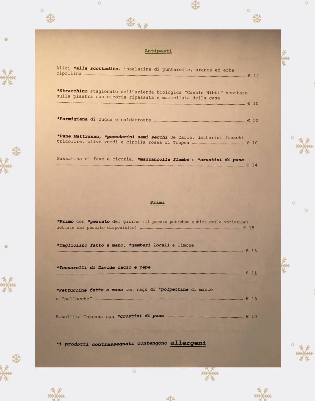 Menu di Cucina del Mercato 