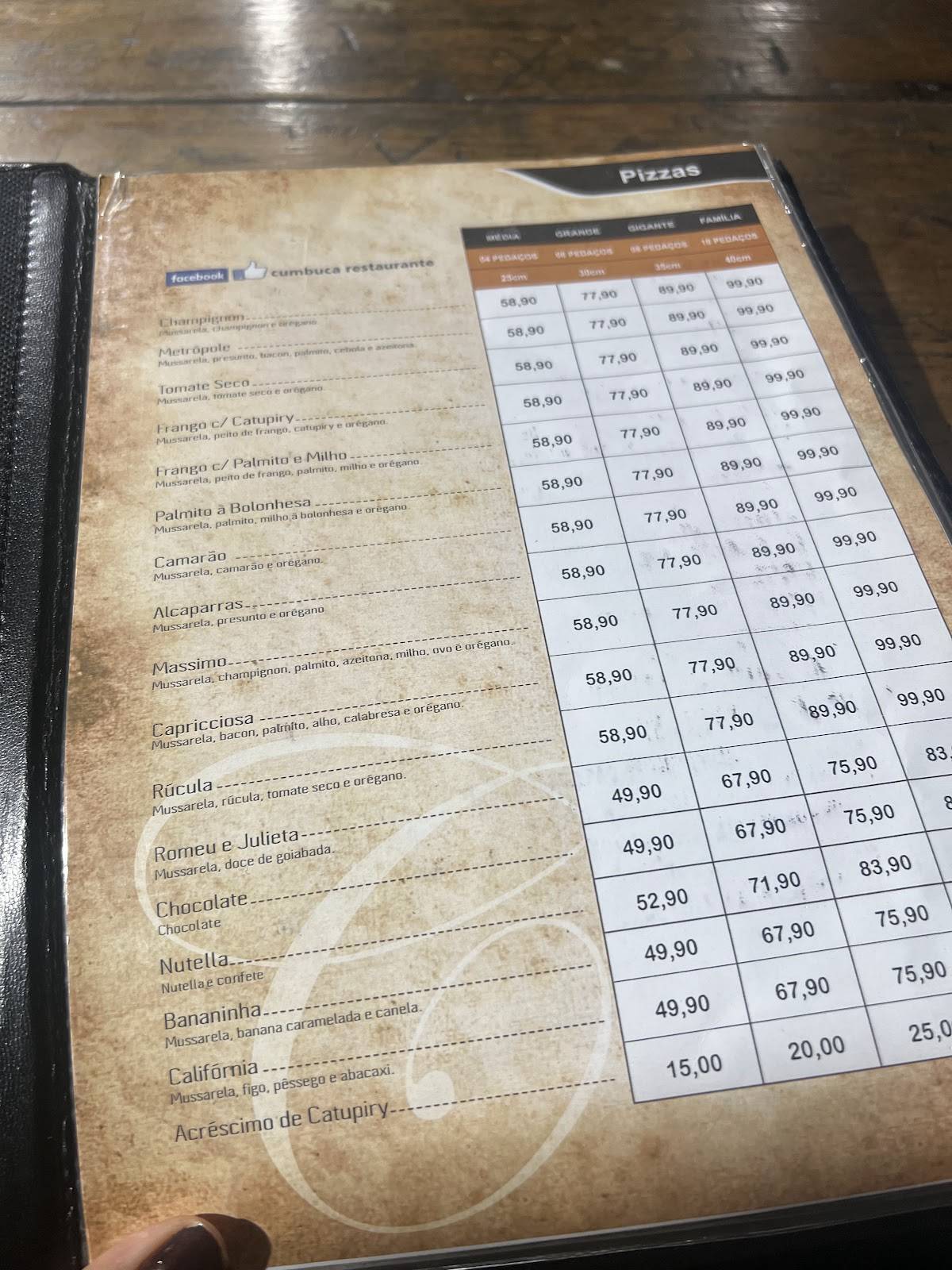 Cumbuca Restaurante e Pizzaria cardápio