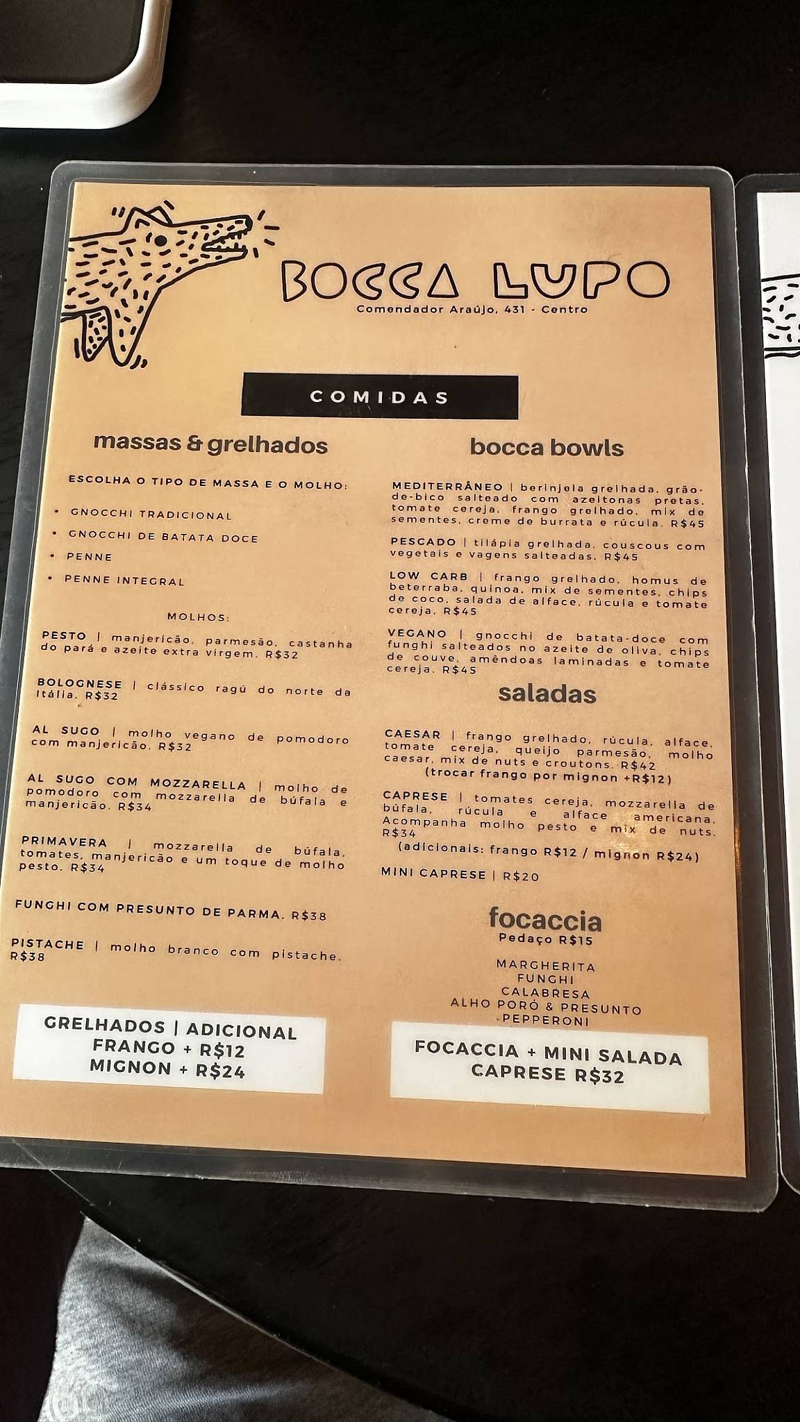 Bocca Lupo Focacceria e Caffé cardápio