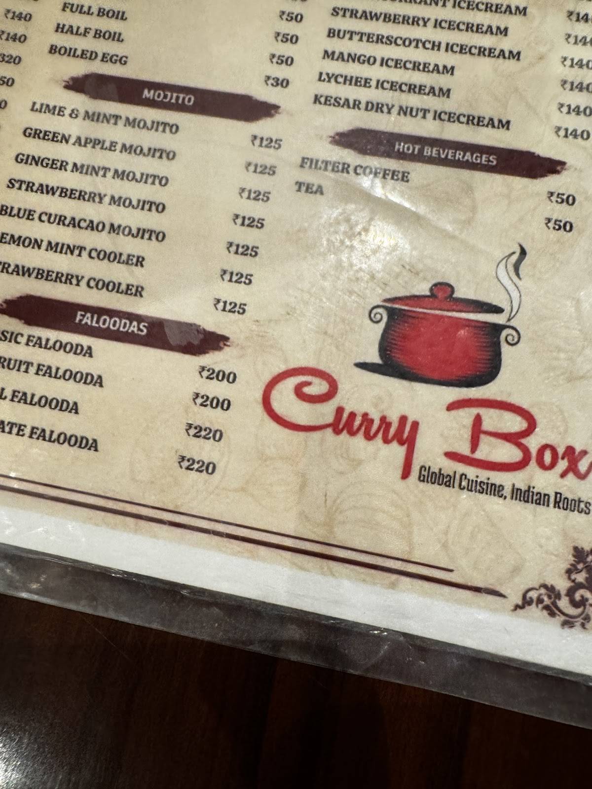 Curry Box menu