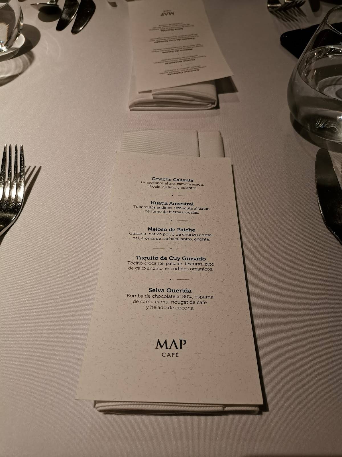 Menu at MAP Café, Cusco