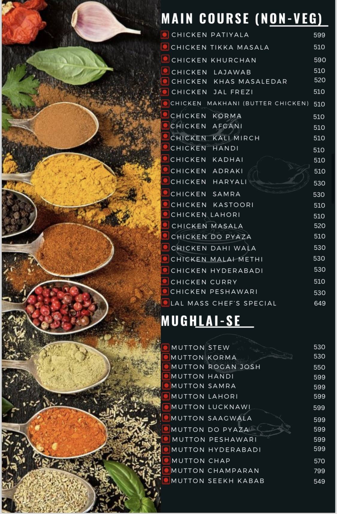 DERA RESTAURANT menu