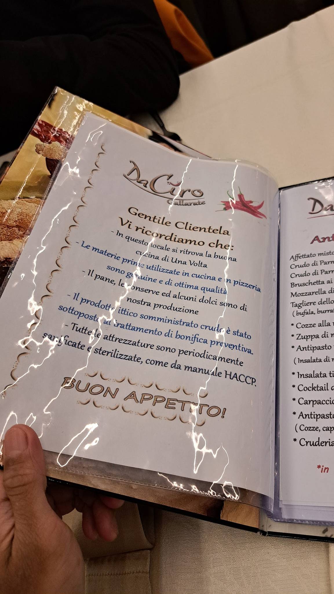 Menu de Da Ciro