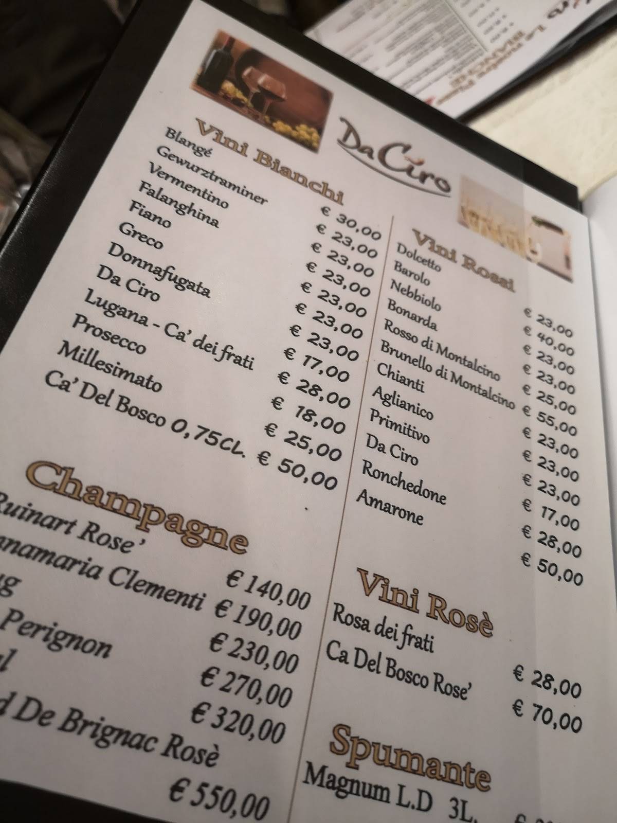 Menu di Da Ciro 