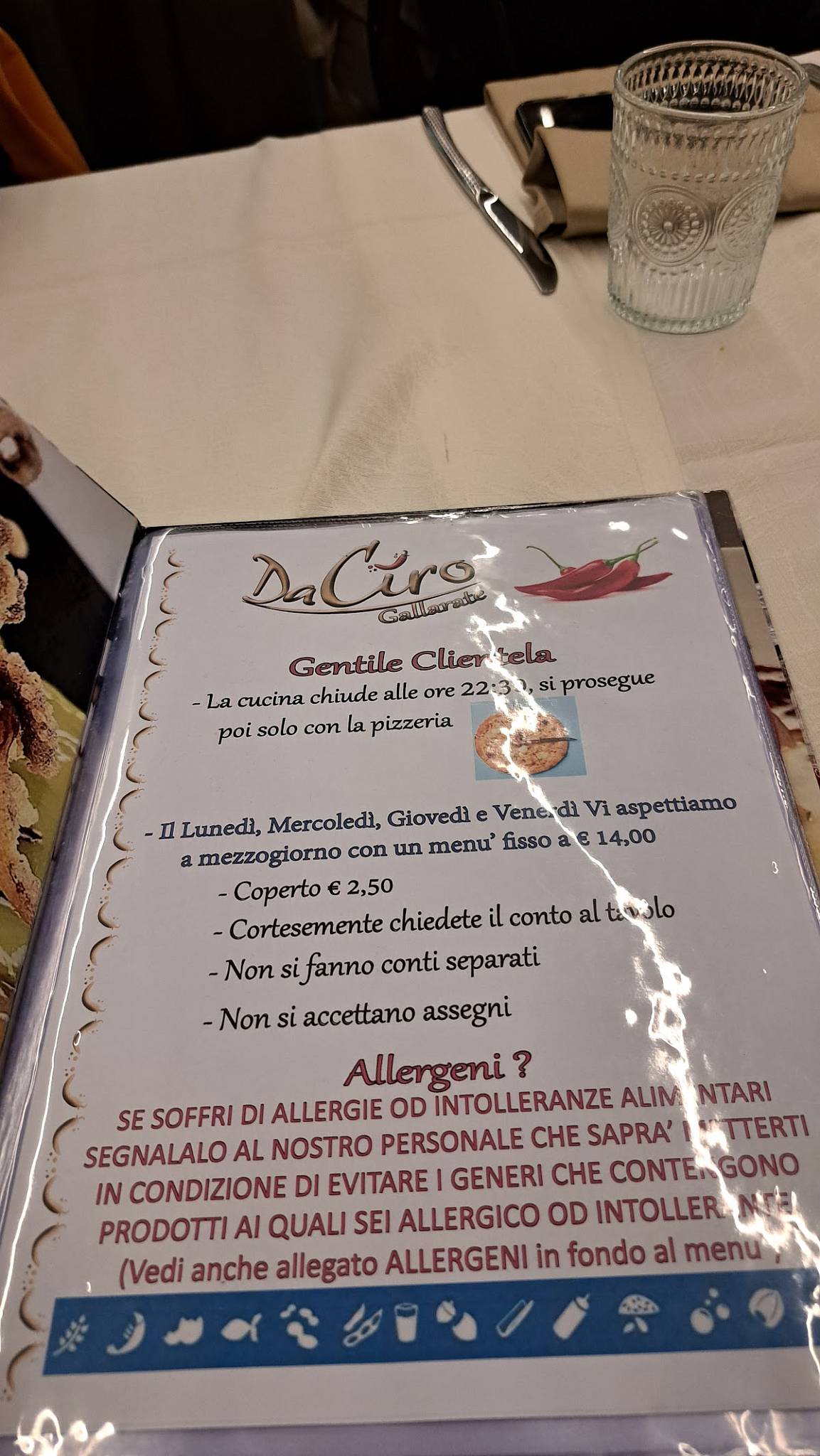 Menu de Da Ciro