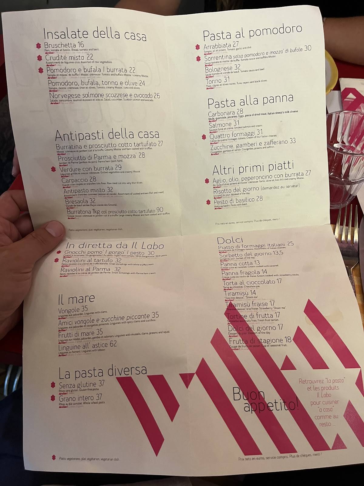 Menu de Da Laura Cannes