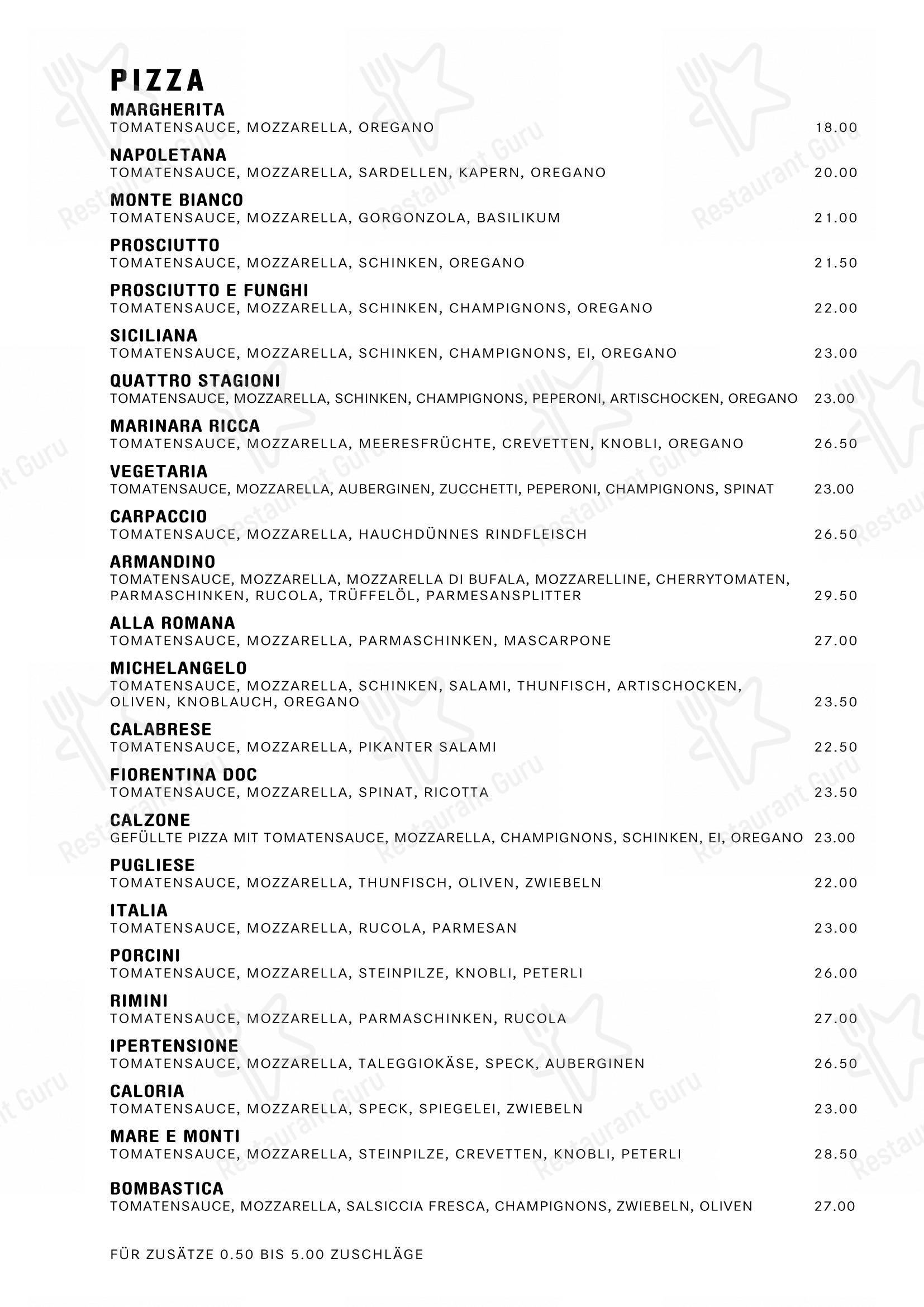 Menu bar per Da Michelangelo ristorante