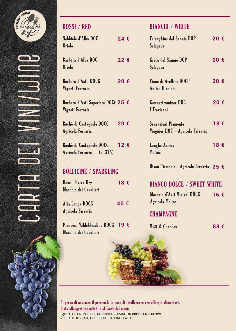 Menu di Da Salvatore 
