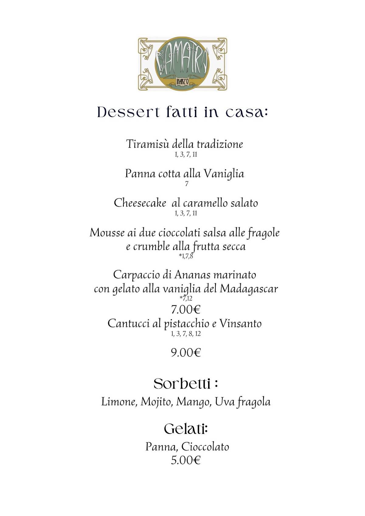 Menu di Damatrà Inarzo 