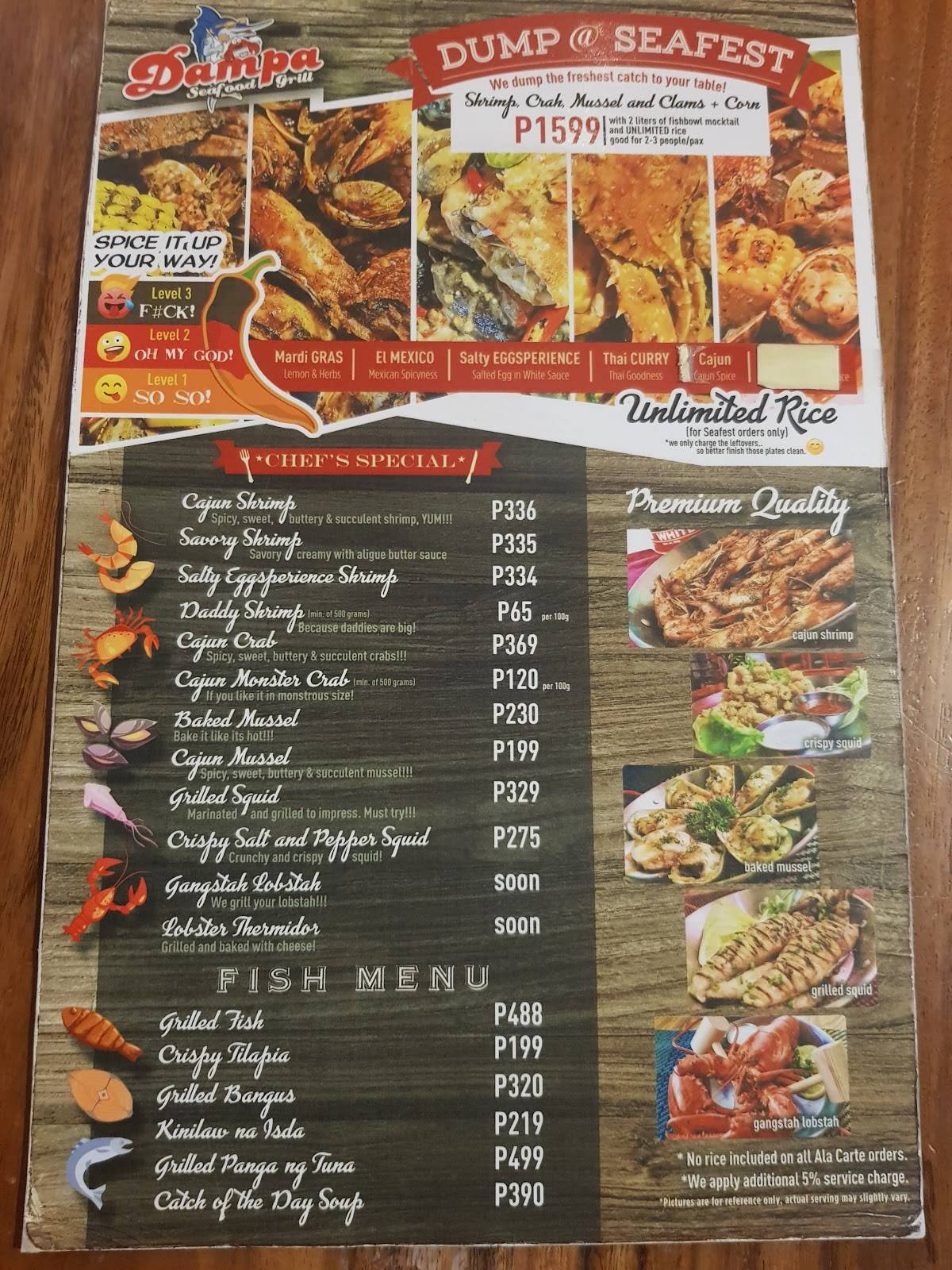 Menu at Dampa Seafood Grill - Tomas Morato restaurant, Quezon City