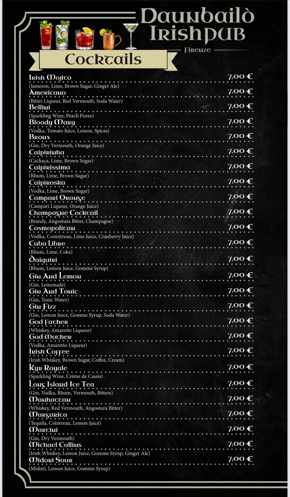 Menu di Daunbailo' Irish Pub 
