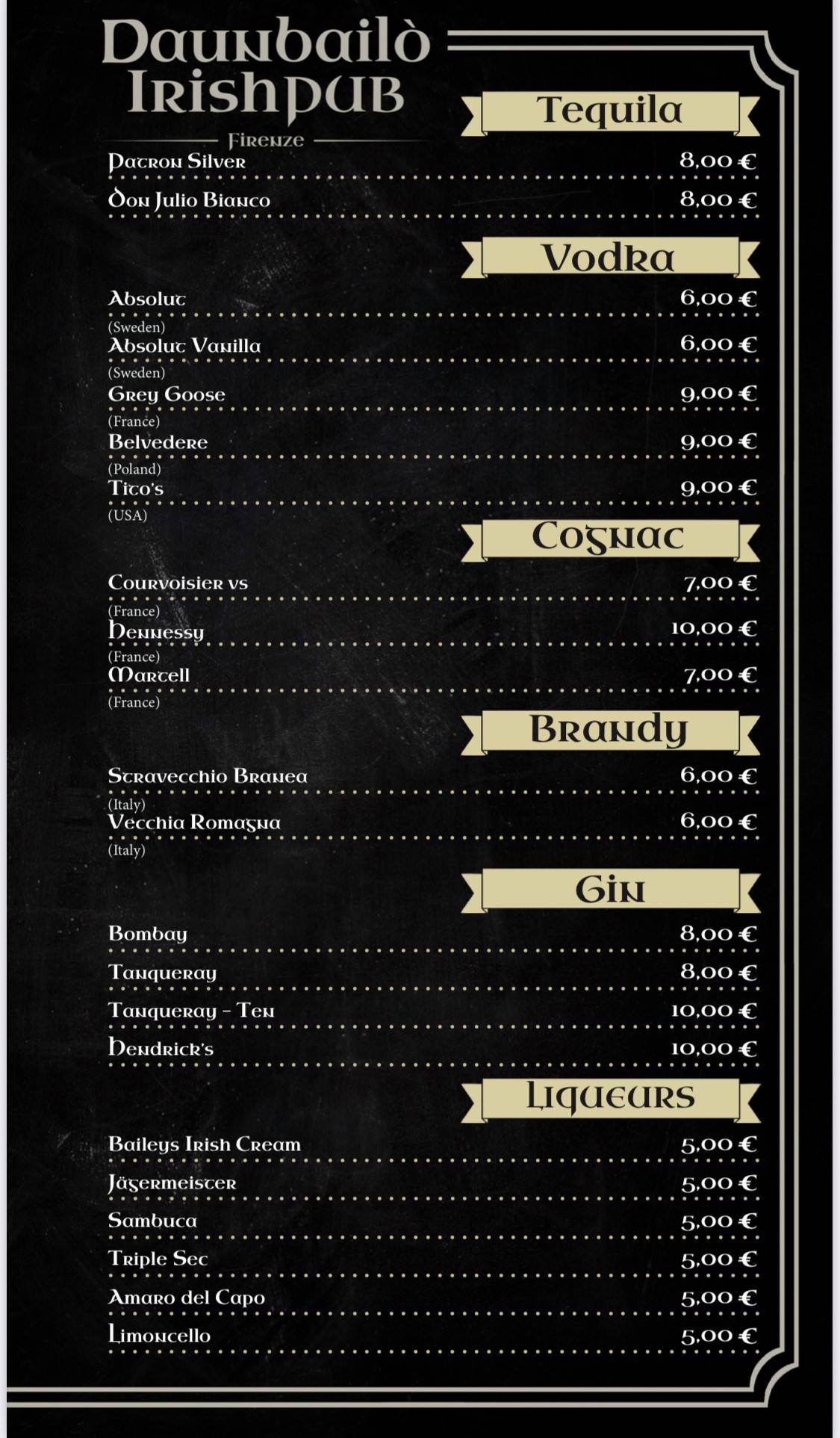 Menu di Daunbailo' Irish Pub 