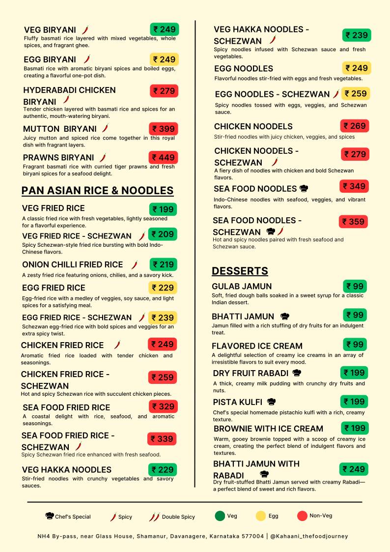Kahaani - The Food Journey Near Glass House Shamanur Daavanagere menu