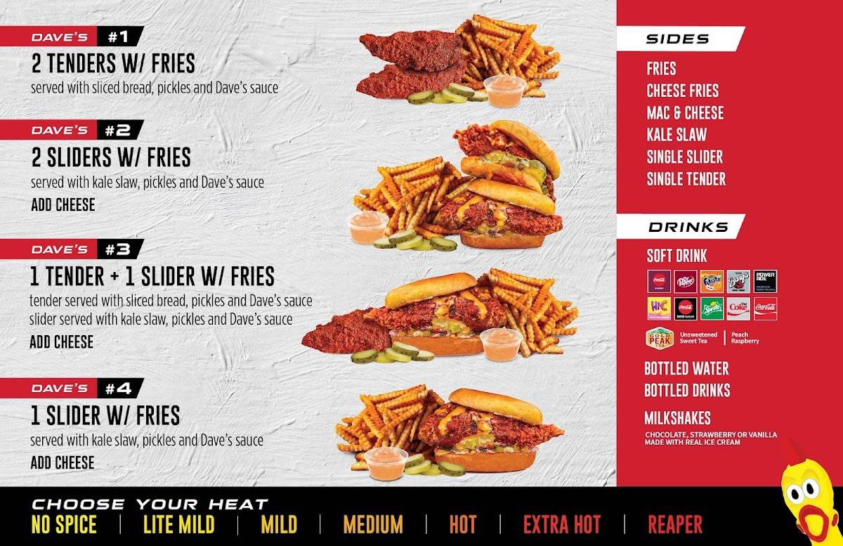Menu at Dave's Hot Chicken restaurant, Highlands Ranch