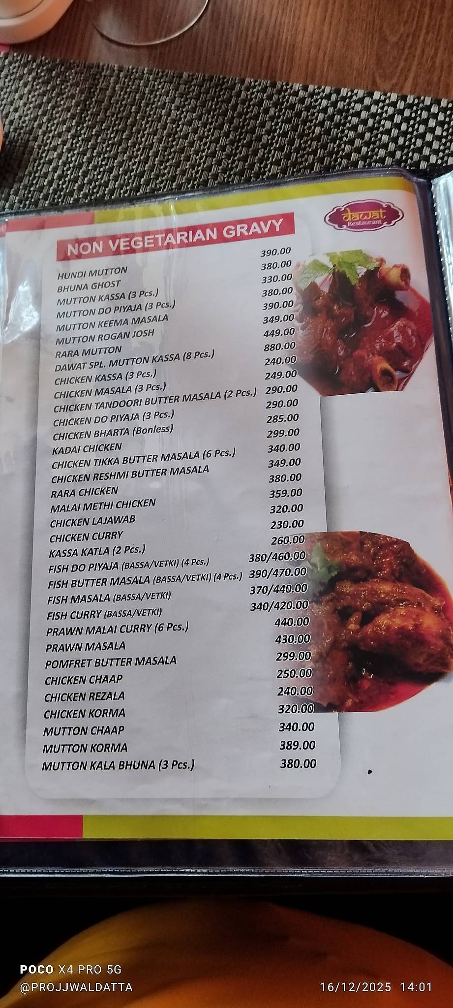 Dawat Restaurant menu