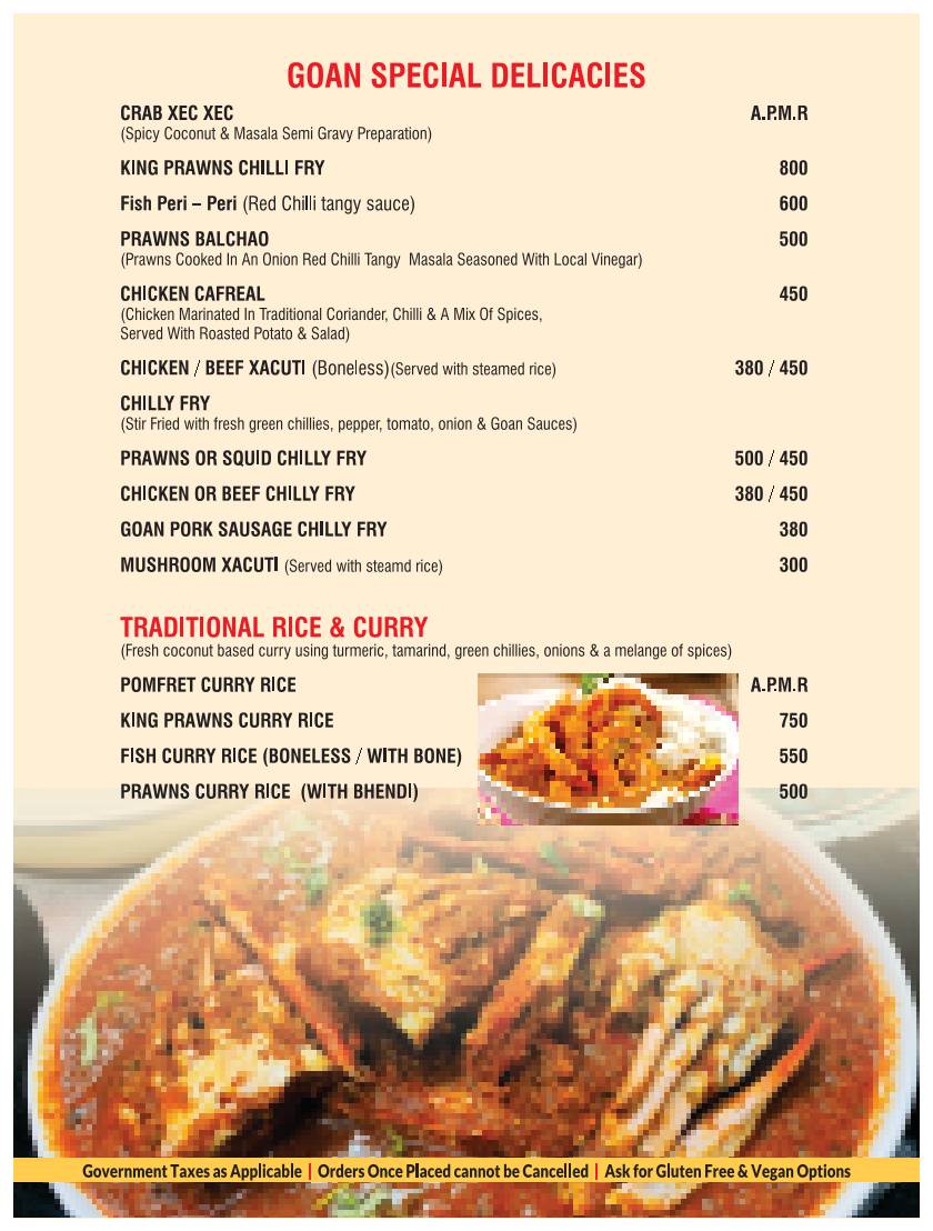 De Baga Deck Restaurant & Bar menu