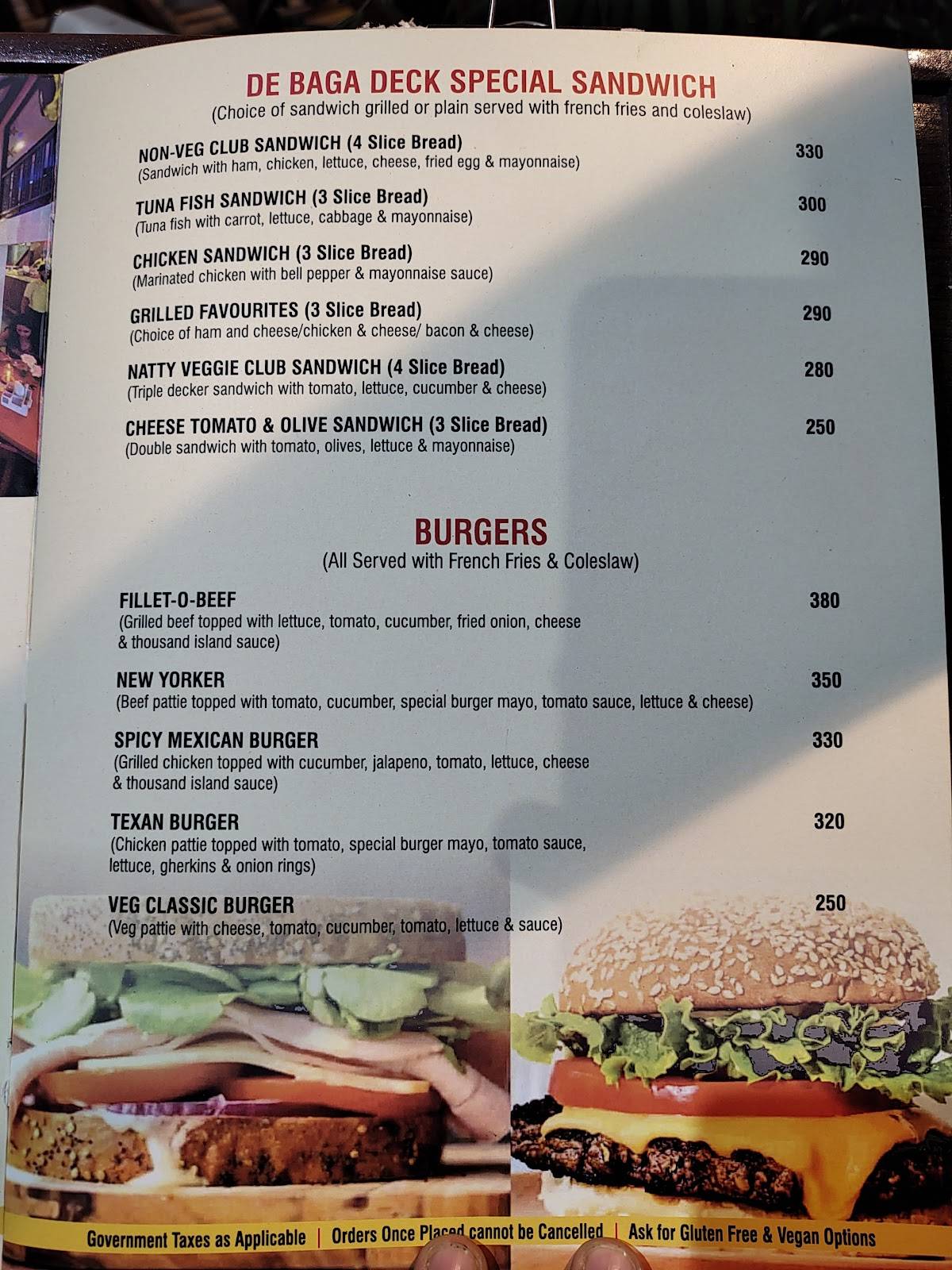 De Baga Deck Restaurant & Bar menu