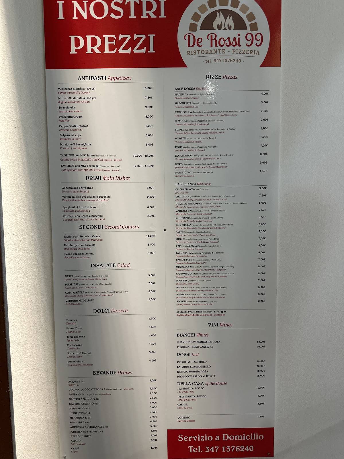 Menu di De Rossi 99 