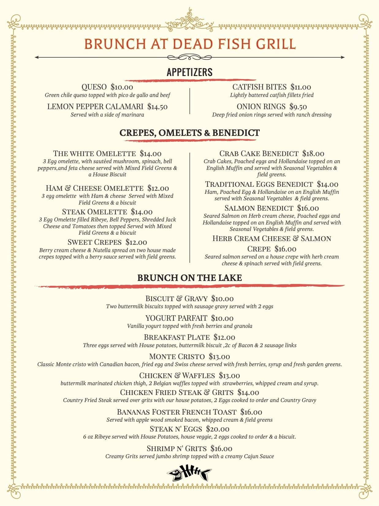 Menu at Dead Fish Grill restaurant Belton