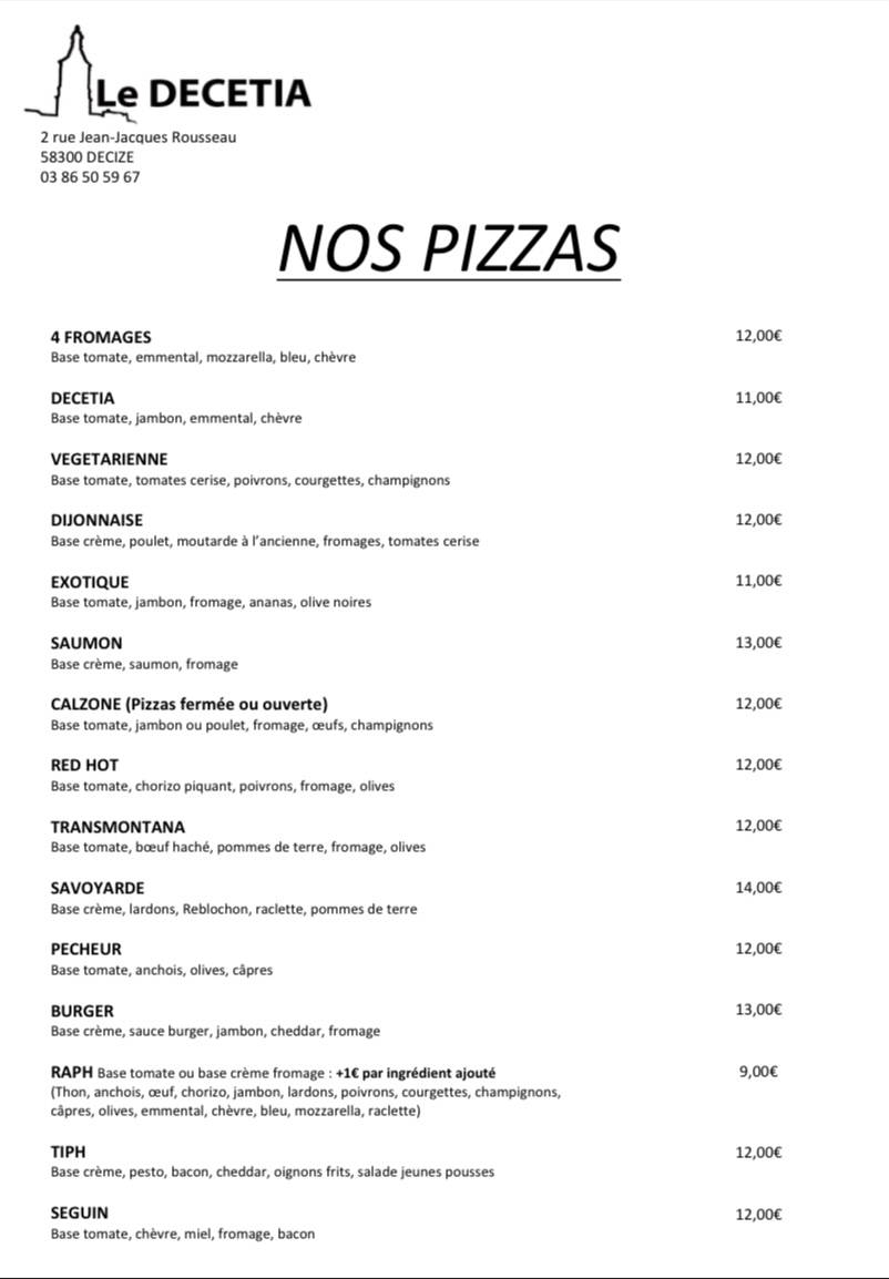 Menu de LE DECETIA