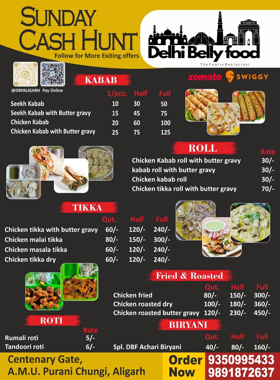Delhi belly food menu