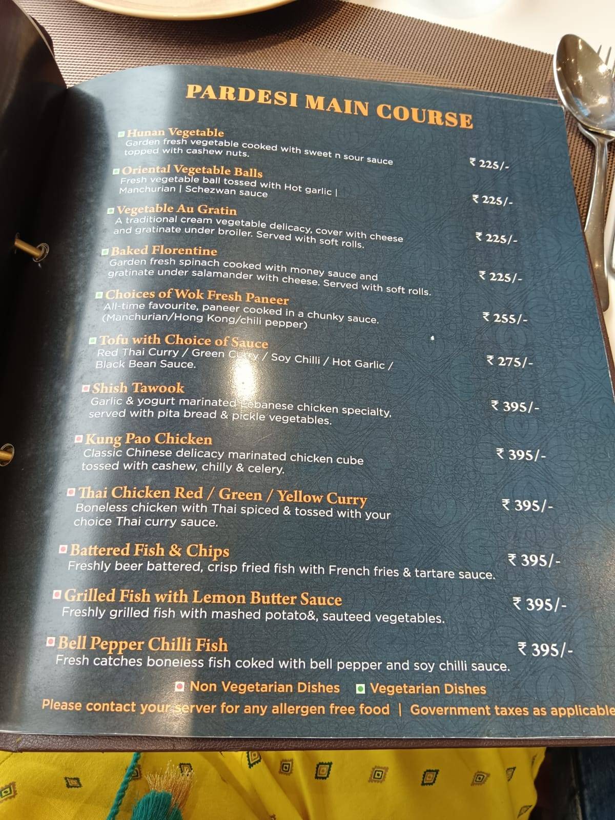 Desh Pardesh menu