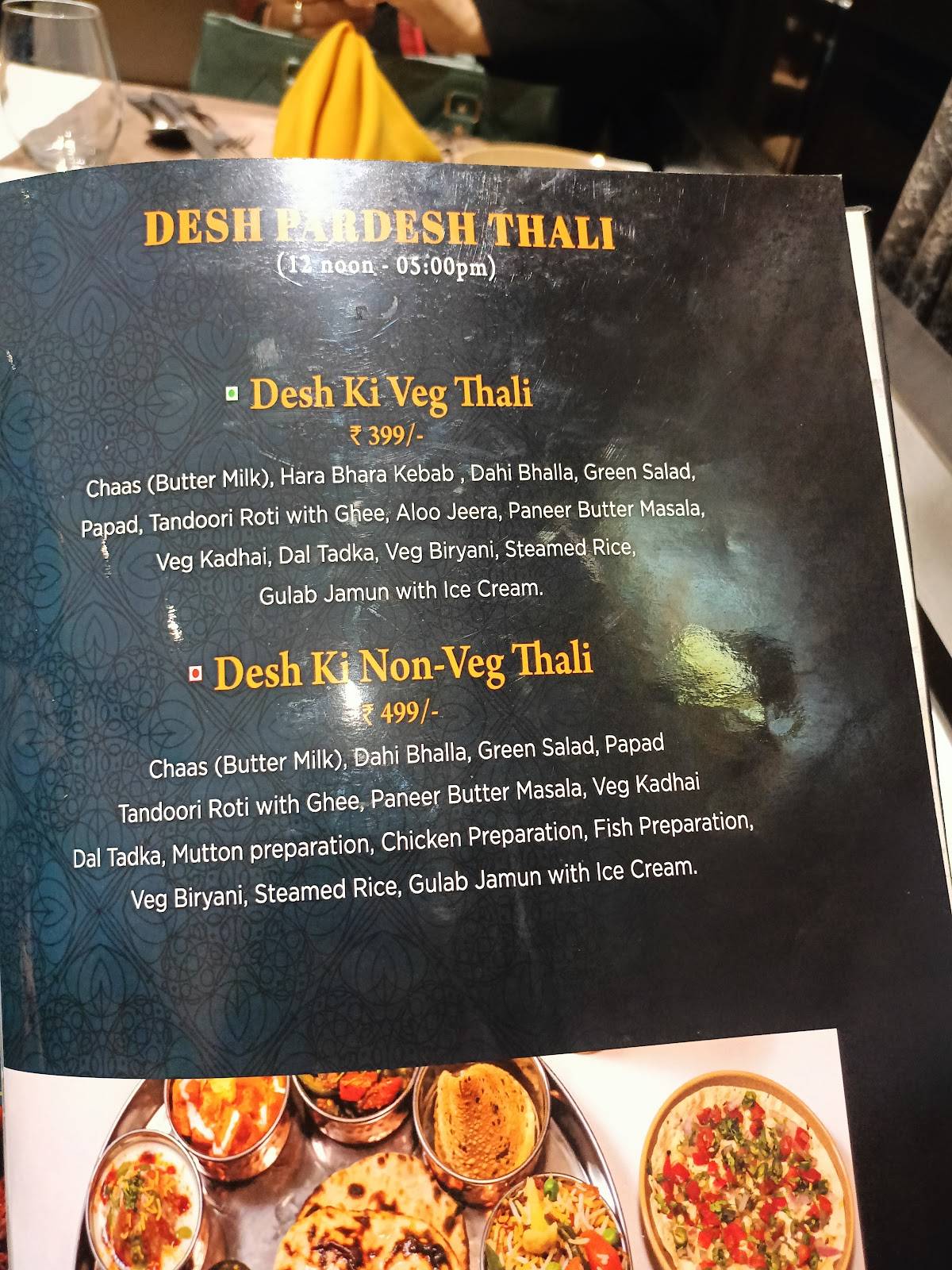 Desh Pardesh menu