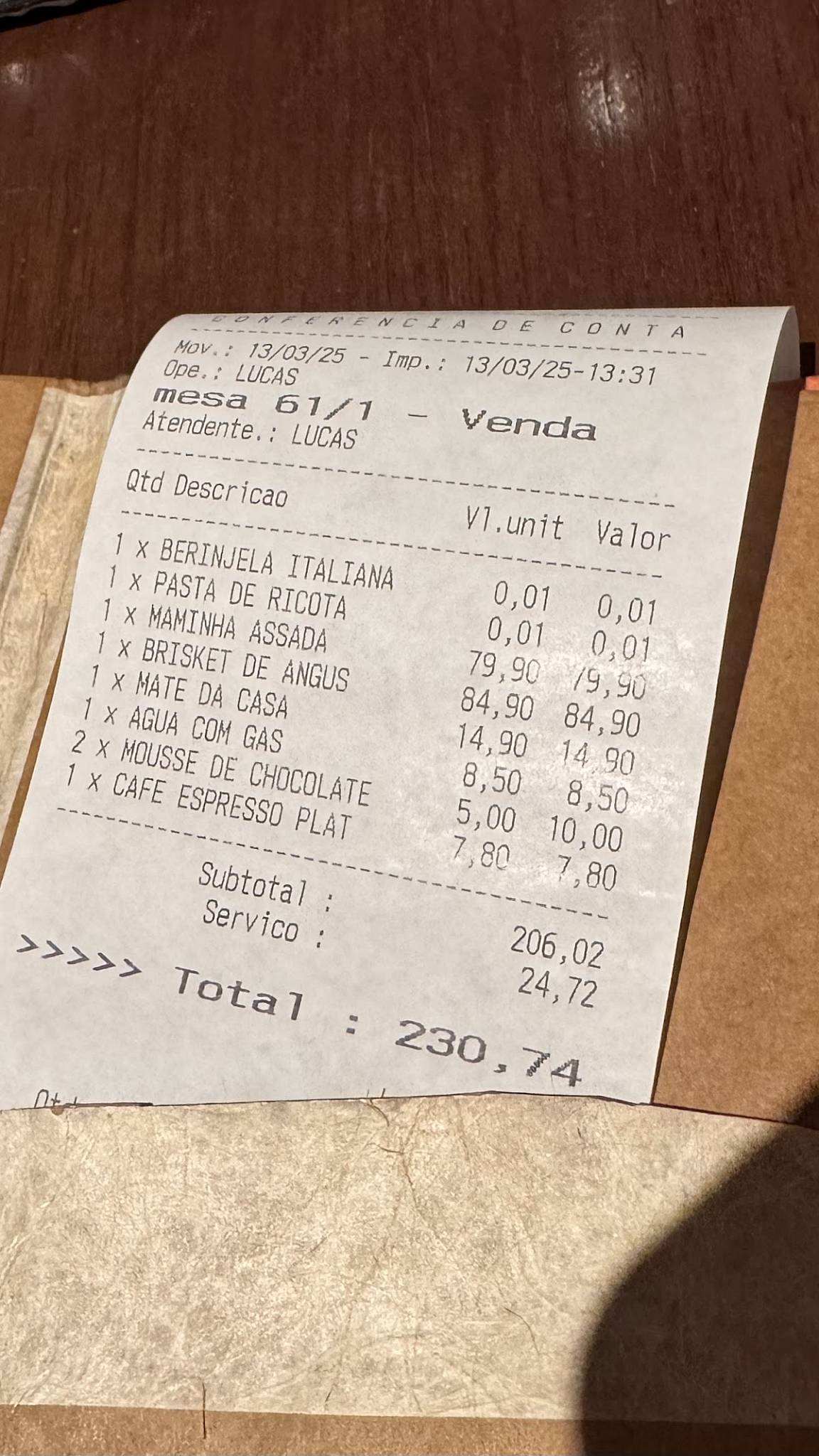 Bistrô Ouvidor cardápio