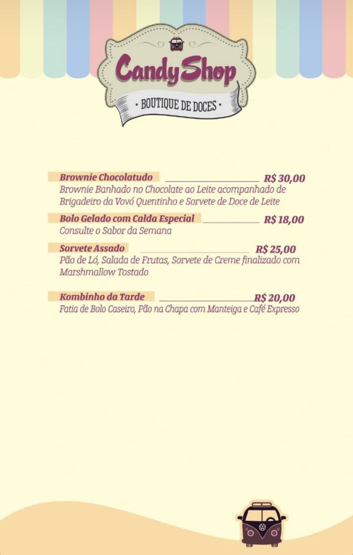 Doceria Kombinha Candy Shop cardápio