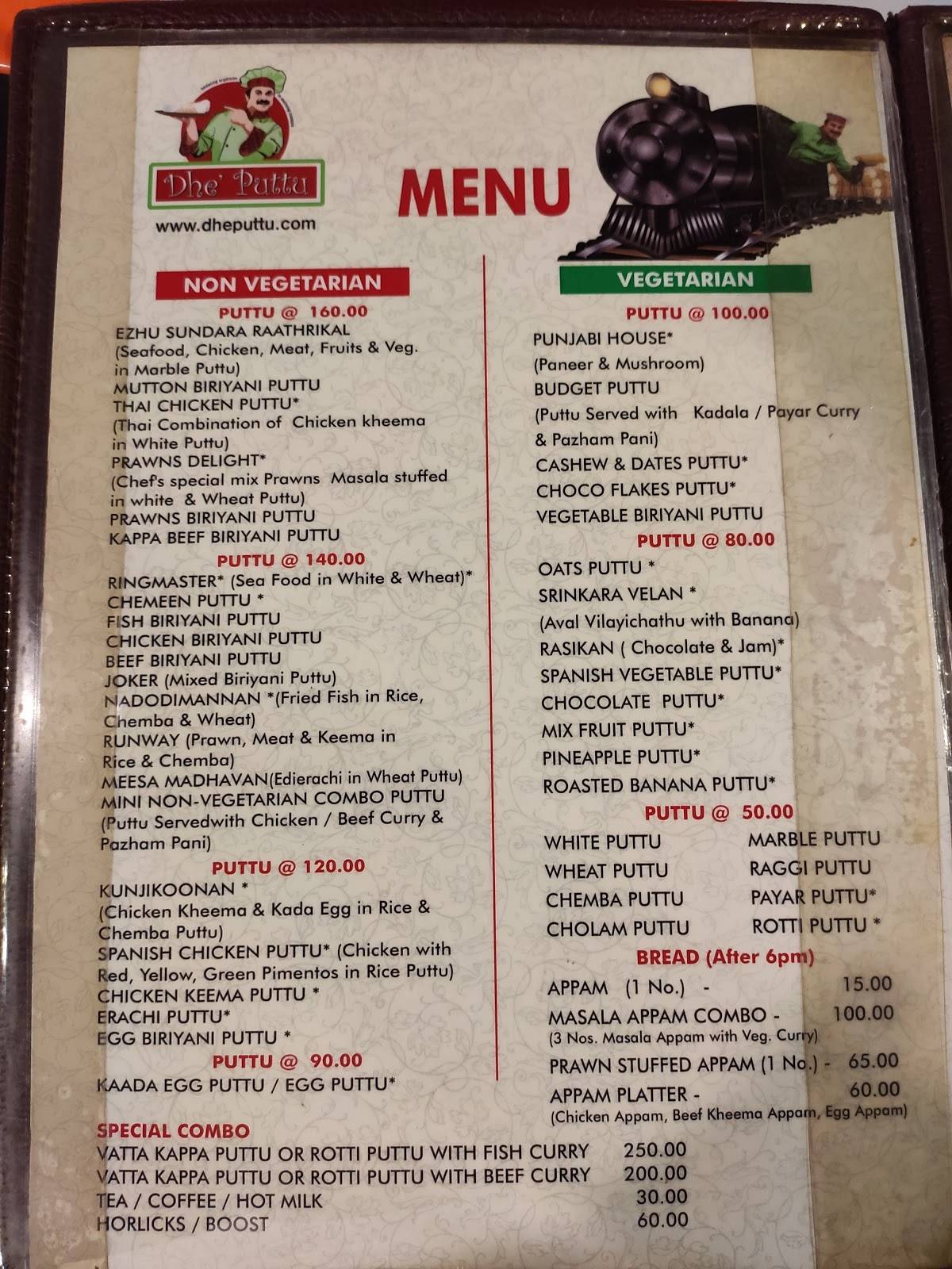 Dhe Puttu menu