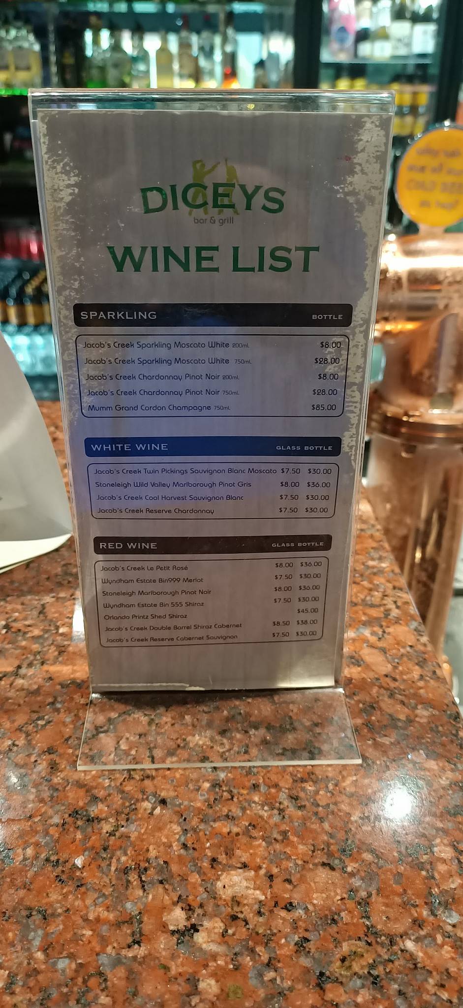 Menu at Dicey's Bar And Grill, West Gladstone