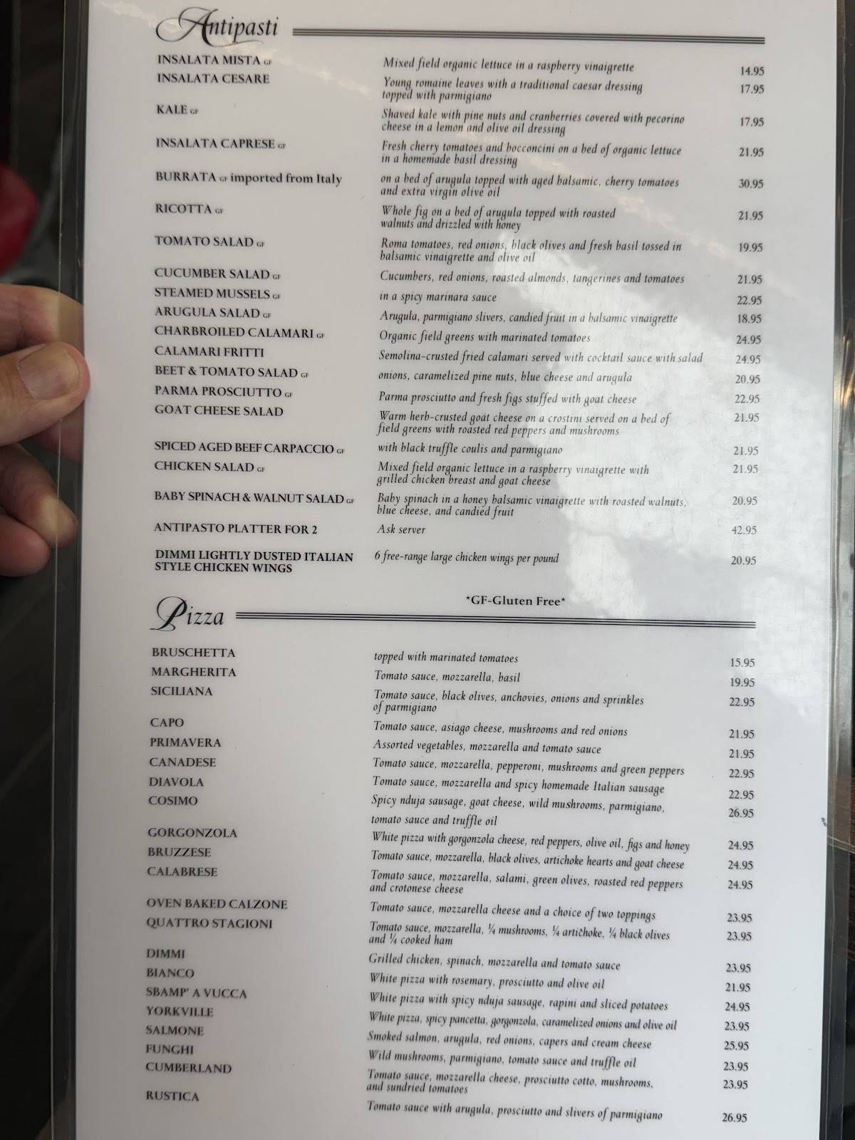 Menu de Dimmi Bar & Trattoria