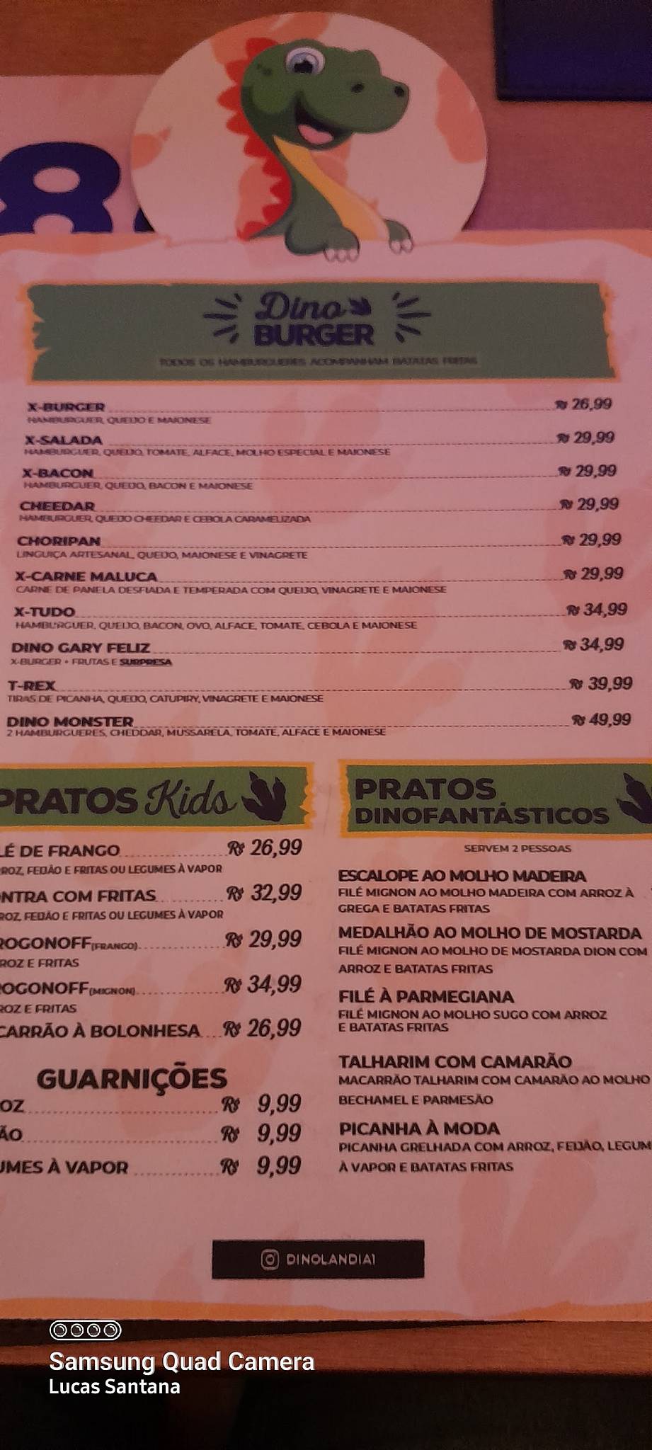 Dinolandia - O mundo dos Dinossauros cardápio