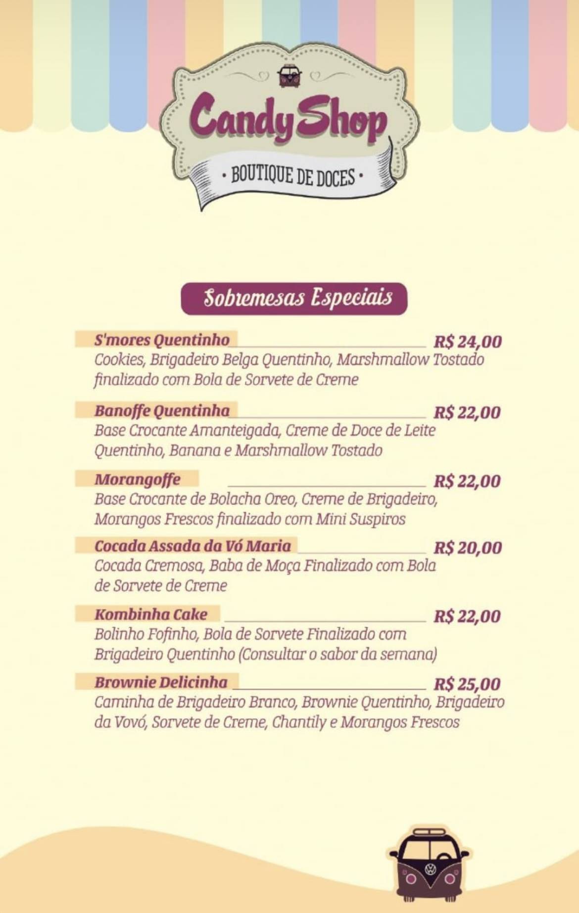 Doceria Kombinha Candy Shop cardápio