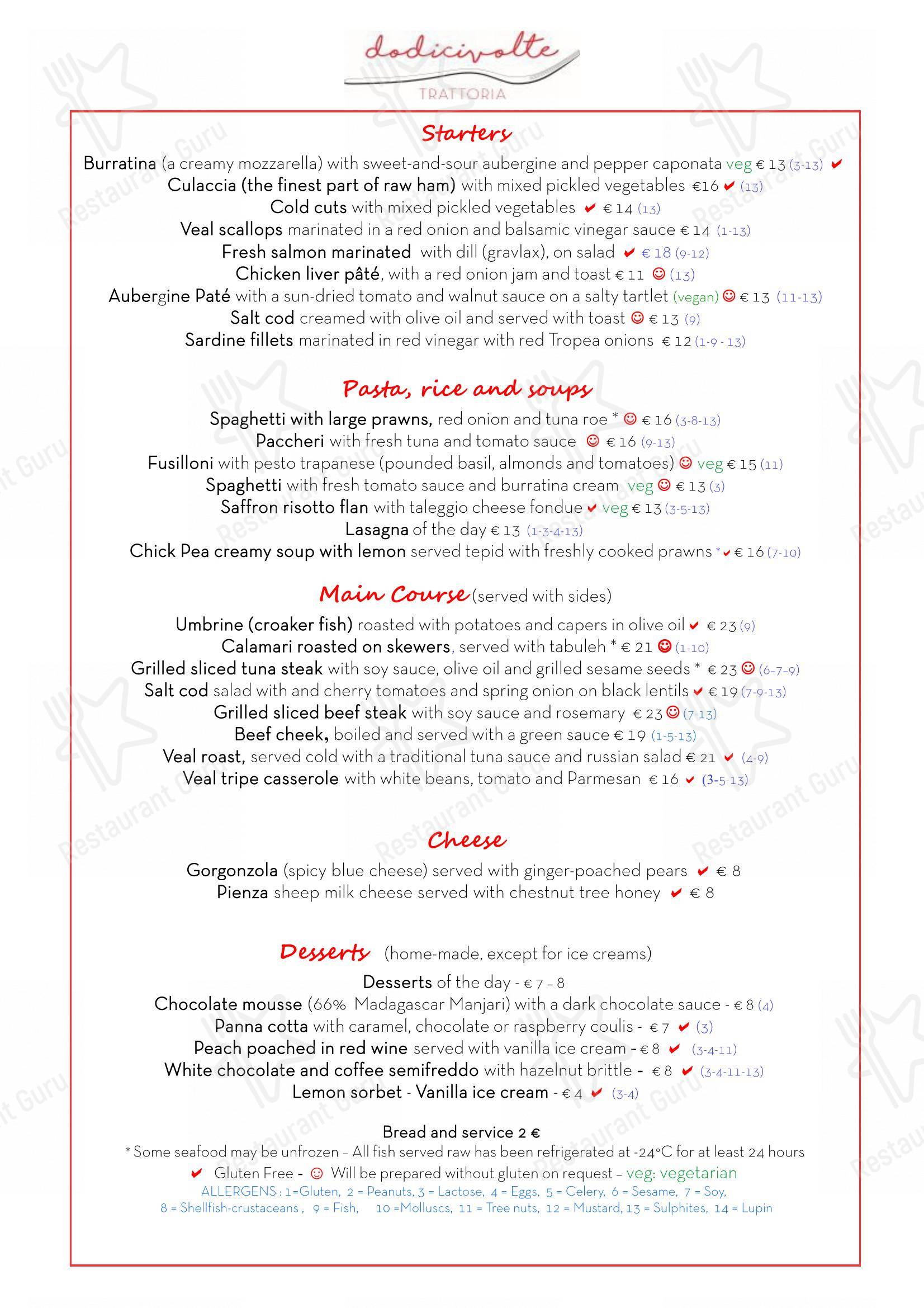 Menu bar per Dodicivolte Trattoria Contemporanea in Rho