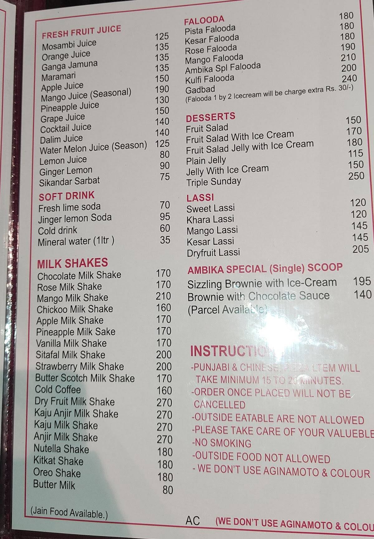 Hotel Ambika NX Pure Veg menu